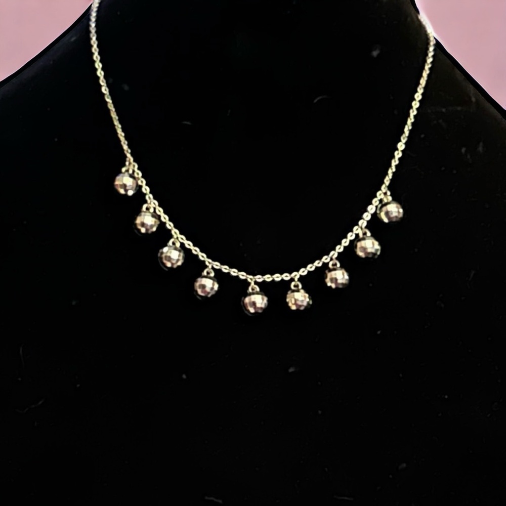 Frenzy silver tone disco ball charm necklace